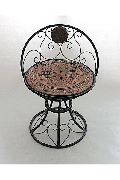 Otantik Çarşı Ahşap Ferforje Oymalı Sandalye Tabure 46x46x59 cm. KNA50-2