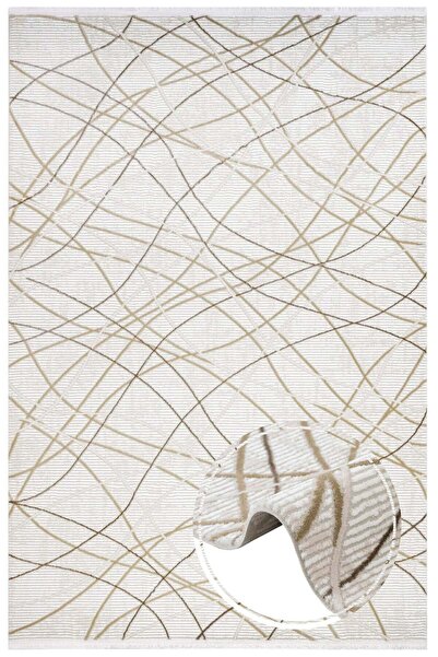 halinet Halı.Net Cream Modern Washable Non-Slip Living Room Carpet Nexus-Mela...