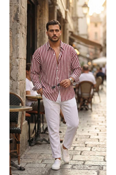 Efnaz style Men's Vertical Striped Half Oversized Shirt