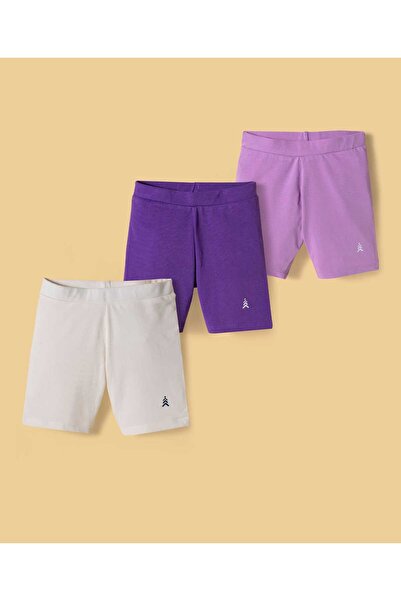 Pine kids Cotton Spandex Knit Solid Cycling Shorts (Pack of 3) - Beige/Purple