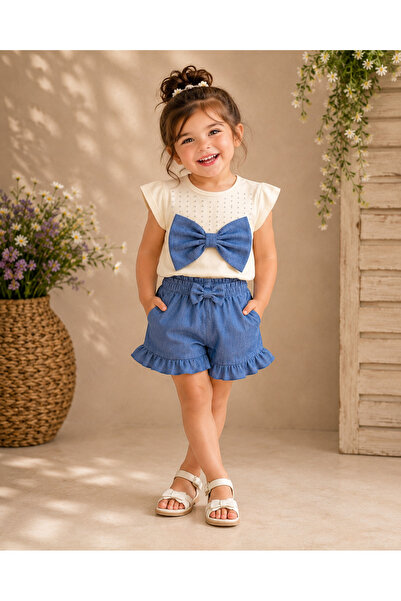 leora kids store Kız çocuk bayramlık kot şortlu tak