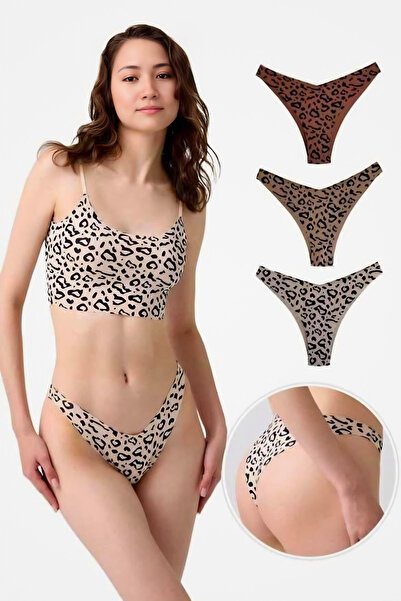 Homay 3-Pack Leopard Patterned Laser Cut Basic Brazilian Panties