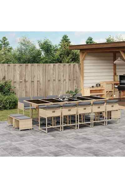 vidaxl Set mobilier gradina cu perne, 15 piese, bej combinat poliratan