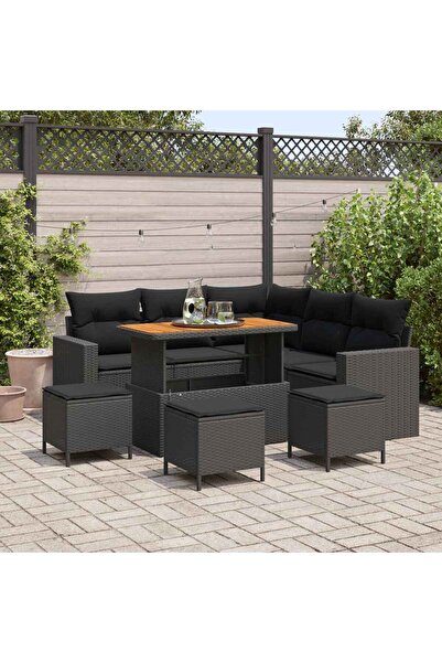 vidaxl Set de canapele pentru gradina 9 pcs Negru poliratan