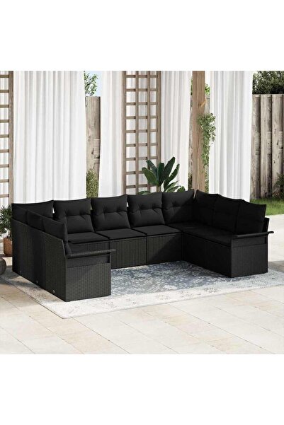 vidaxl Set de canapele pentru gradina 9 pcs Negru poliratan
