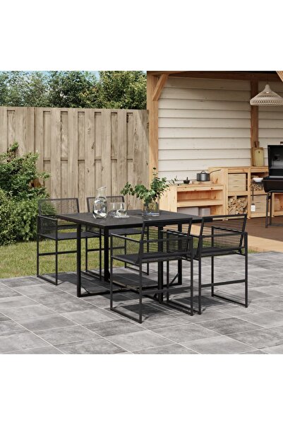 vidaxl Set mobilier de gradina, 5 piese, negru, poliratan