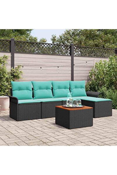 vidaxl Set de canapele pentru gradina cu perna 6 pcs Negru poliratan