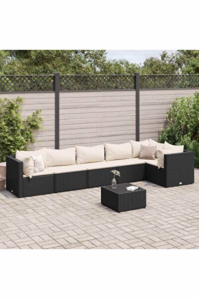 vidaxl Set mobilier de gradina cu perne, 7 piese, negru, poliratan