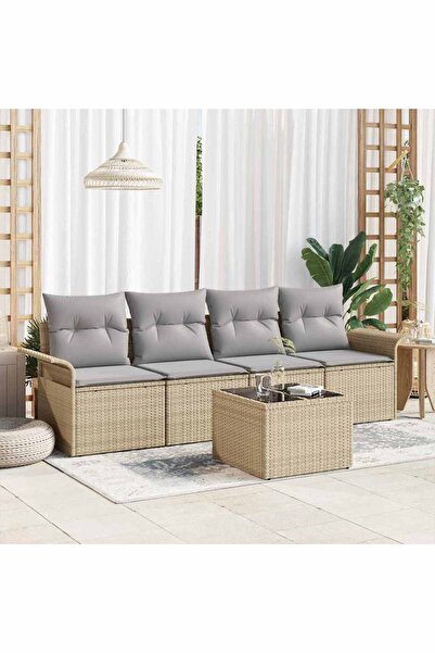 vidaxl Set de canapea cu perna 5 pcs Bej poliratan