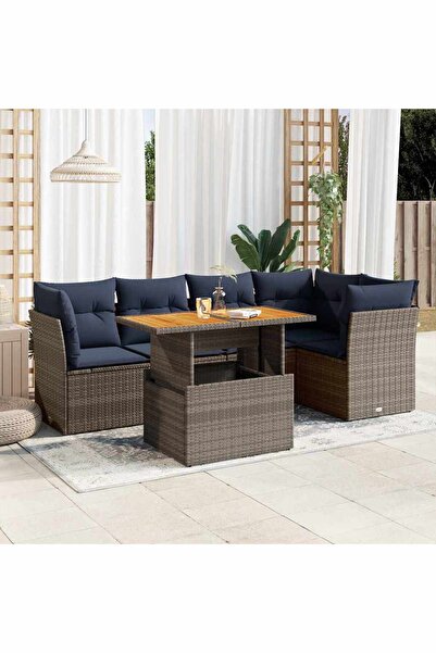 vidaxl Set mobilier gradina cu perne, 6 piese, gri, poliratan