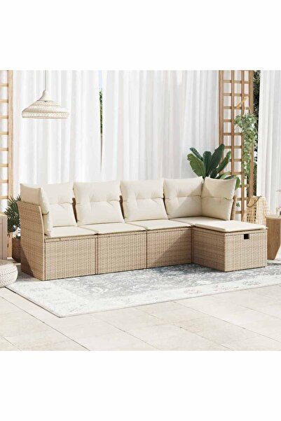 vidaxl Set canapele de gradina cu perne, 5 piese, bej, poliratan