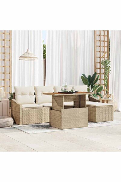 vidaxl Set de canapele pentru gradina 6 pcs Bej Rattan poli