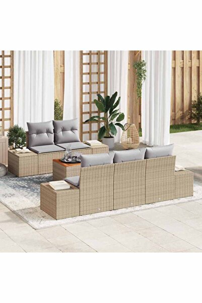 vidaxl Set de canapele pentru gradina cu perna 6 pcs Bej poliratan