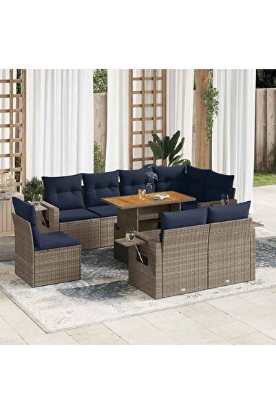 vidaxl Set canapele de gradina, 9 piese, cu perne, gri, poliratan