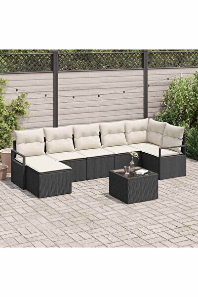 vidaxl Set de canapea cu perna 8 pcs Negru poliratan