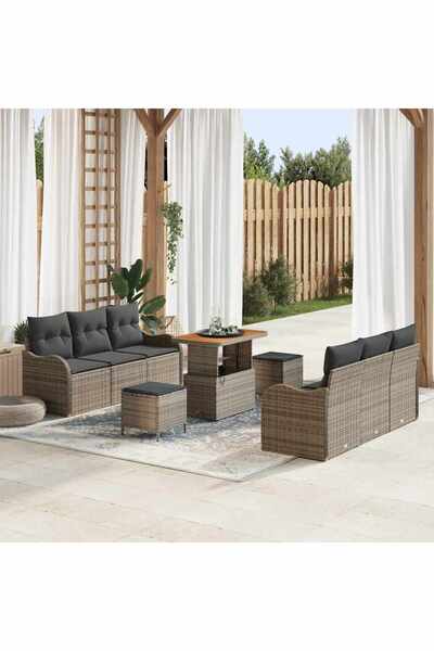 vidaxl Set de canapele pentru gradina cu perna 9 pcs Gri poliratan