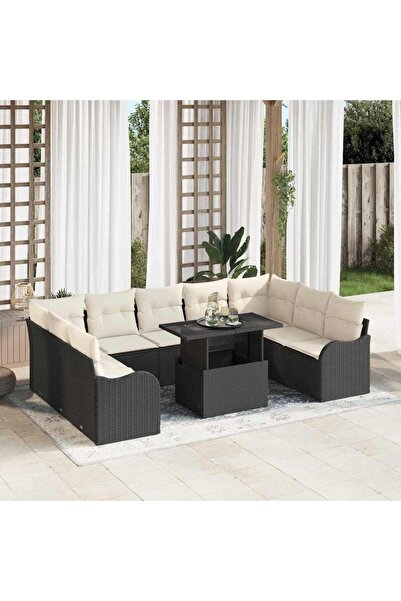 vidaxl Set de canapele pentru gradina 10 pcs Negru Rattan poli