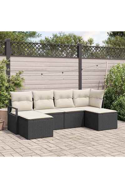 vidaxl Set de canapea 6 pcs Negru poliratan