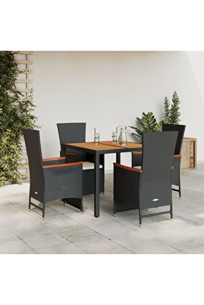 vidaxl Set mobilier de gradina cu perne, 5 piese, negru, poliratan