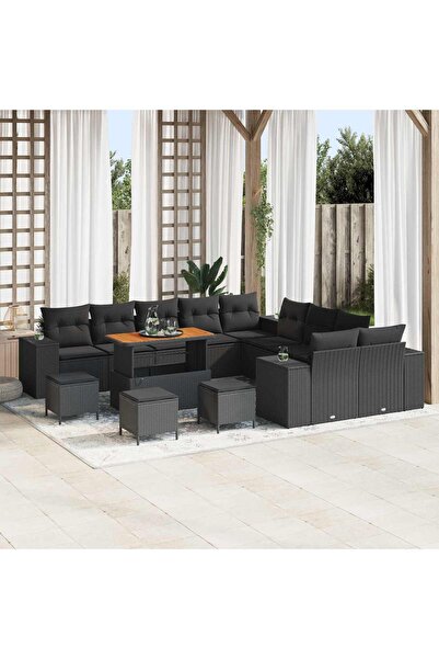 vidaxl Set de canapele pentru gradina cu perna 14 pcs Negru poliratan