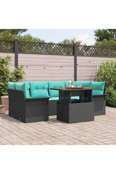 vidaxl Set de canapele pentru gradina 7 pcs Negru Rattan poli