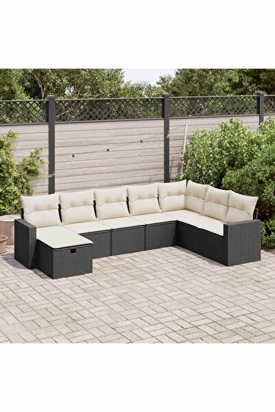 vidaxl Set mobilier de gradina cu perne, 8 piese, negru, poliratan