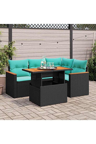 vidaxl Set mobilier de gradina cu perne, 5 piese, negru, poliratan