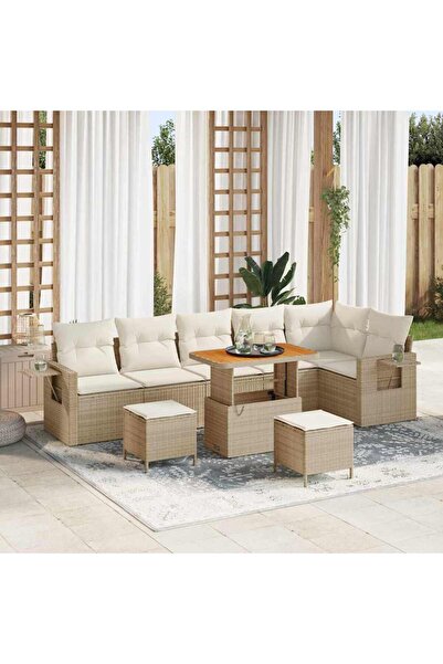 vidaxl Set de canapele pentru gradina 9 pcs Bej poliratan