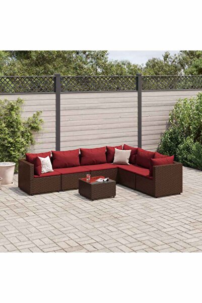 vidaxl Set mobilier de gradina cu perne, 7 piese, maro, poliratan