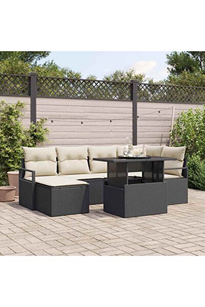 vidaxl Set de canapele pentru gradina 7 pcs Negru Rattan poli