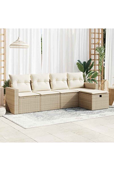vidaxl Set canapele de gradina cu perne, 5 piese, bej, poliratan
