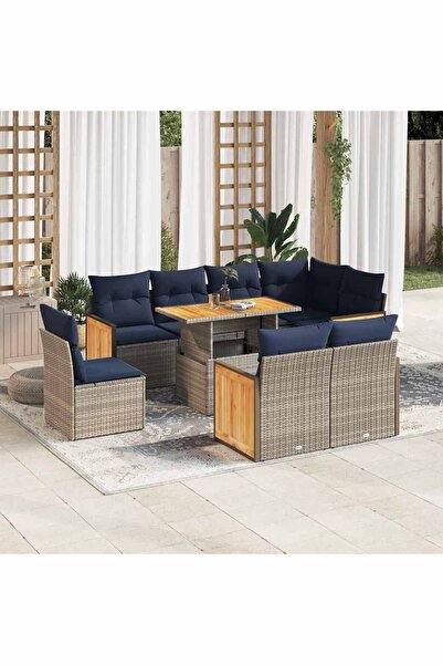 vidaxl Set canapele gradina cu perne 9 piese gri poliratan/lemn acacia