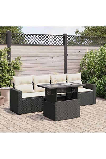 vidaxl Set mobilier de gradina cu perne, 5 piese, negru, poliratan