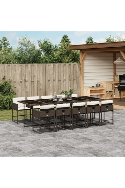 vidaxl Set mobilier de gradina cu perne, 11 piese, maro, poliratan