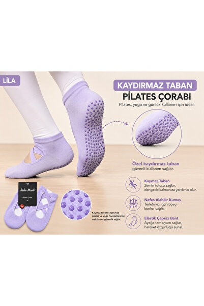 Soho Mood Șosete Pilates pentru femei, din bumbac, cu talpă anti-alunecare, p...