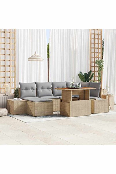 vidaxl Garden Sofa Set 7 pcs Beige Poly Rattan