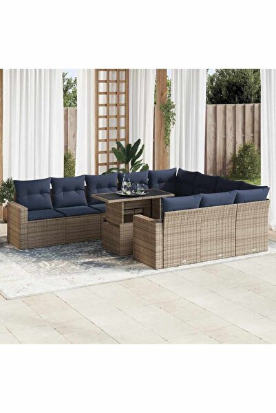 vidaxl Set canapele gradina cu perne 11 piese, gri, poliratan/acacia