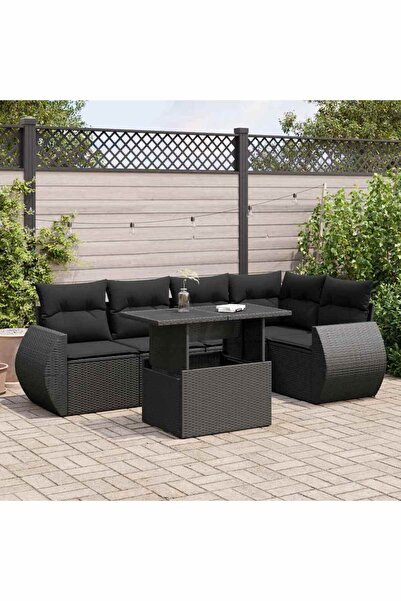 vidaxl Set mobilier de gradina cu perne, 6 piese, negru, poliratan