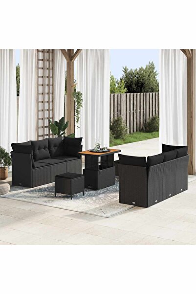 vidaxl Set de canapele pentru gradina cu perna 9 pcs Negru poliratan