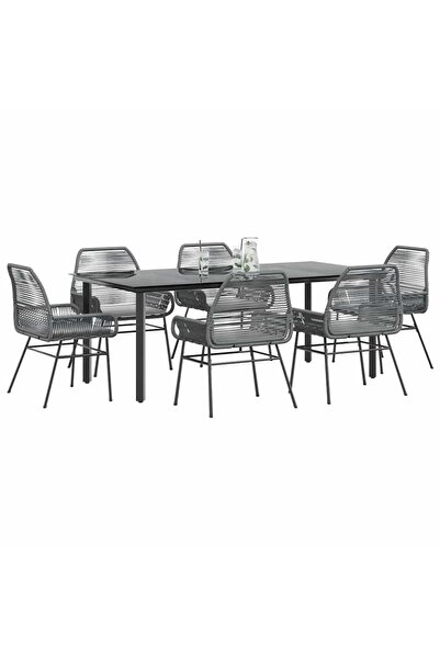 vidaxl Set de sufragerie de gradina de 7 piese sticla poliratan gri