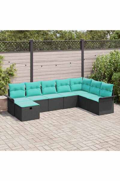 vidaxl Set de canapele pentru gradina cu perna 8 pcs Negru Rattan poli