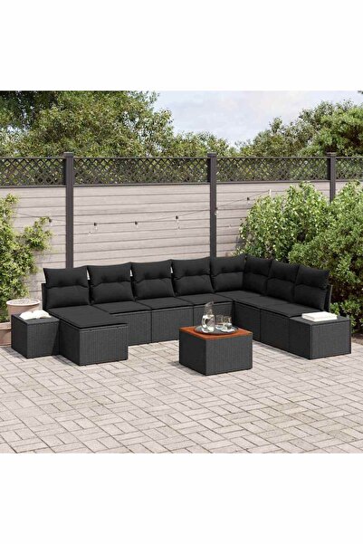 vidaxl Set de canapele pentru gradina 9 pcs Negru