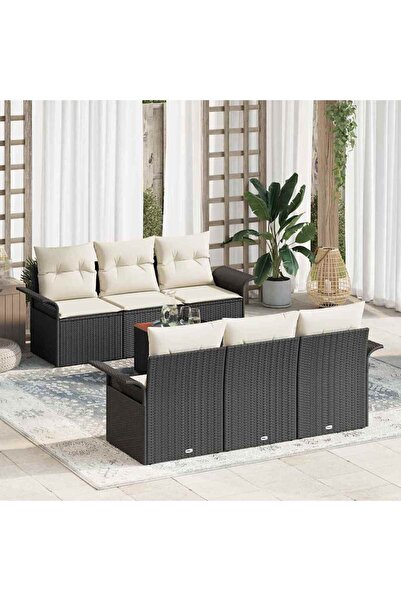 vidaxl Set de canapele pentru gradina cu perna 7 pcs Negru poliratan