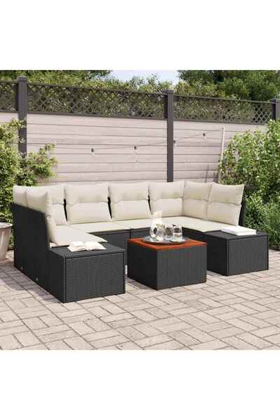 vidaxl Set de canapele pentru gradina cu perna 7 pcs Negru poliratan