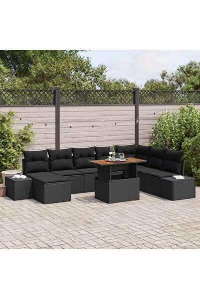 vidaxl Set de canapele pentru gradina 9 pcs Negru Rattan poli