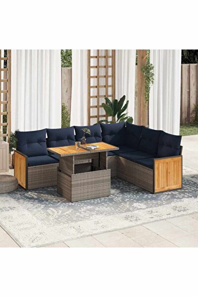 vidaxl Set canapele gradina cu perne 7 piese gri poliratan/lemn acacia