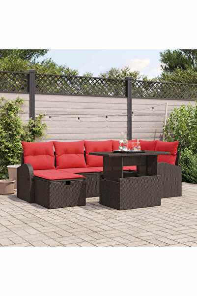 vidaxl Set de canapele pentru gradina cu perna 7 pcs Maro Rattan poli