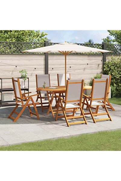 vidaxl Set mobilier de gradina, 7 piese, lemn masiv acacia/textilena