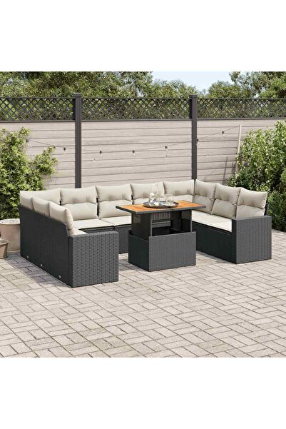 vidaxl Set canapele de gradina cu perne, 10 piese, negru, poliratan