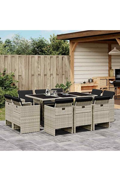 vidaxl Set mobilier de gradina cu perne 11 piese gri deschis poliratan